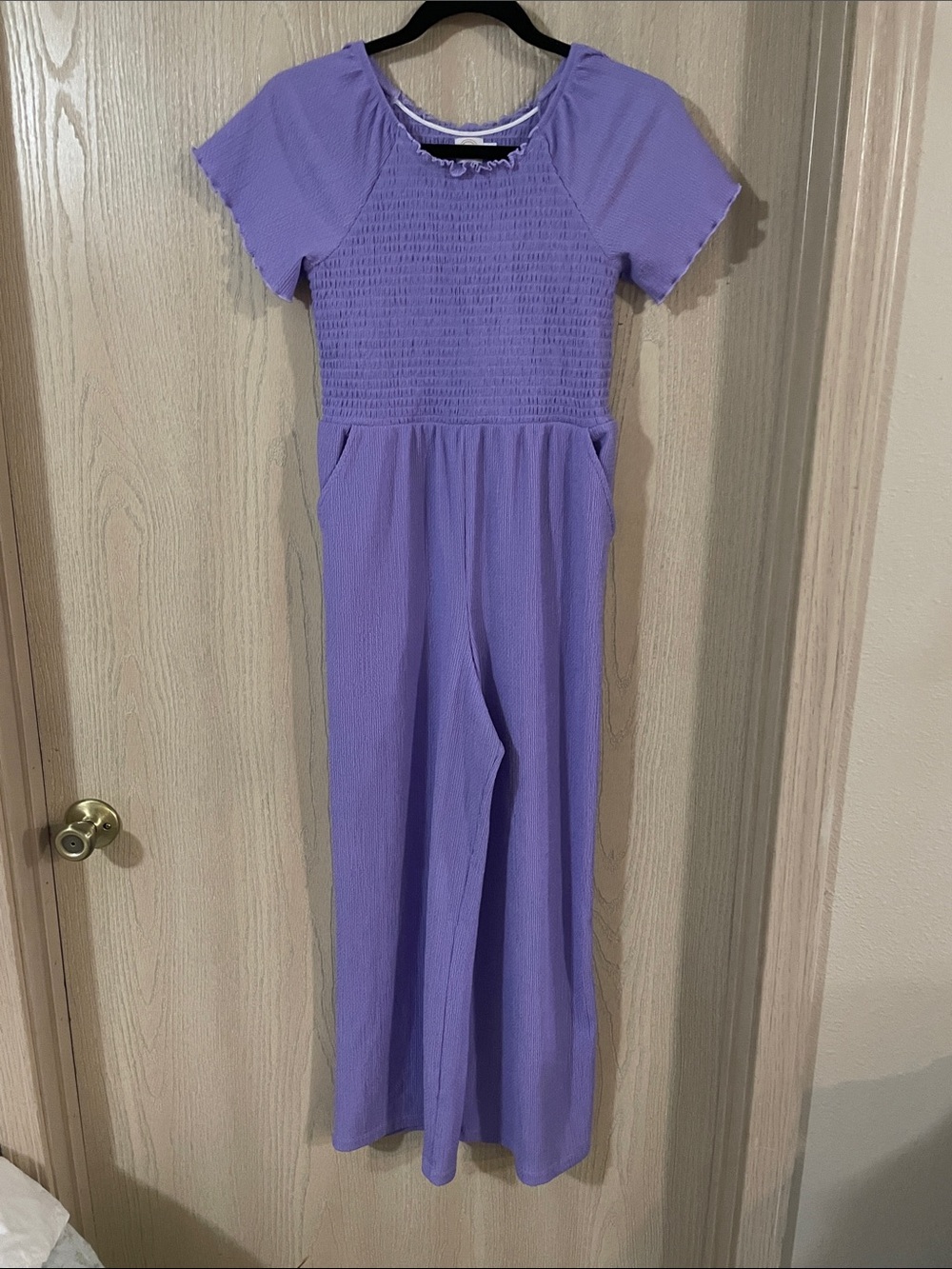 wonder nation Lavender Smocked Short-Sleeve Jumpsuit
